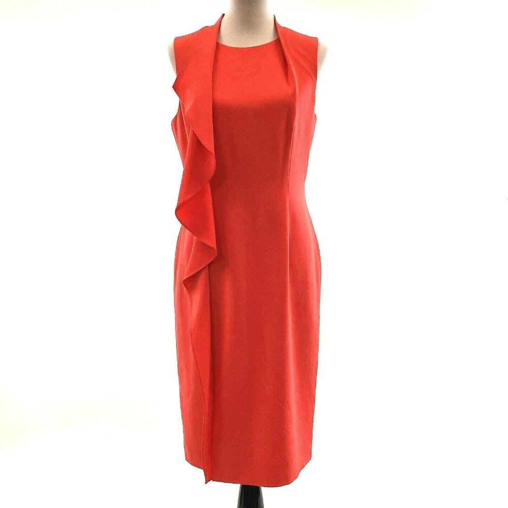Antonio Melani Melon Coral Sleeveless Side Ruffle Sheath Dress SIZE 8